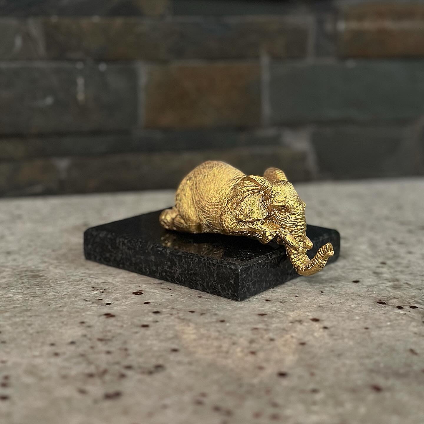 Λευκός ελέφαντας ξαπλωμένος πάνω σε μαύρο γρανίτη