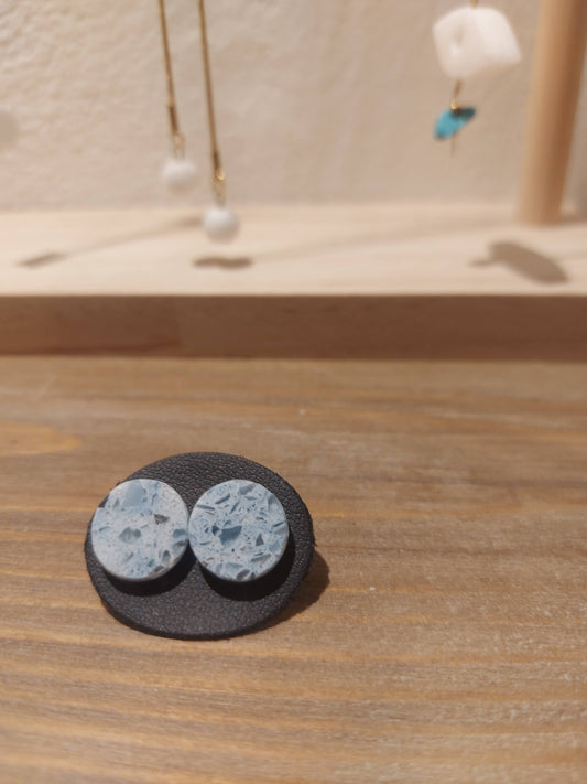 Round earrings made of blue granite with studs