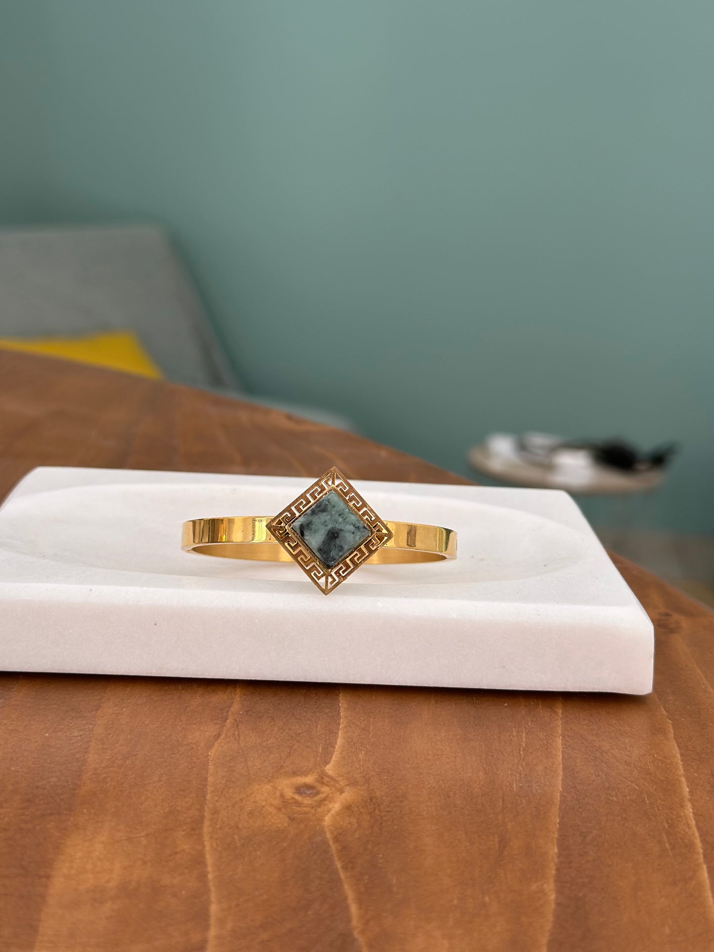 Meander bracelet with green marble from Tinos