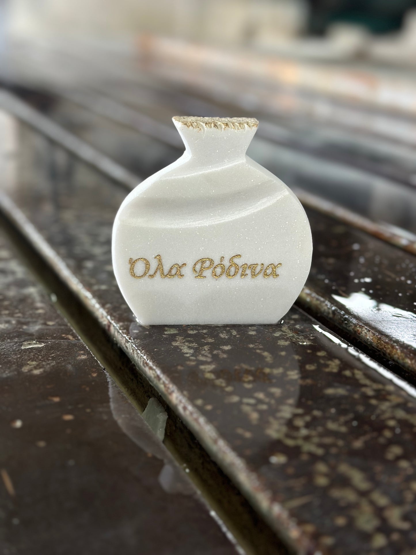 Pomegranate charm, white marble with engraving All Pink